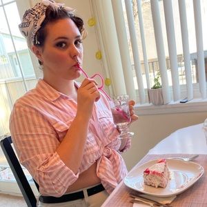 Pink Striped Button-Down Blouse